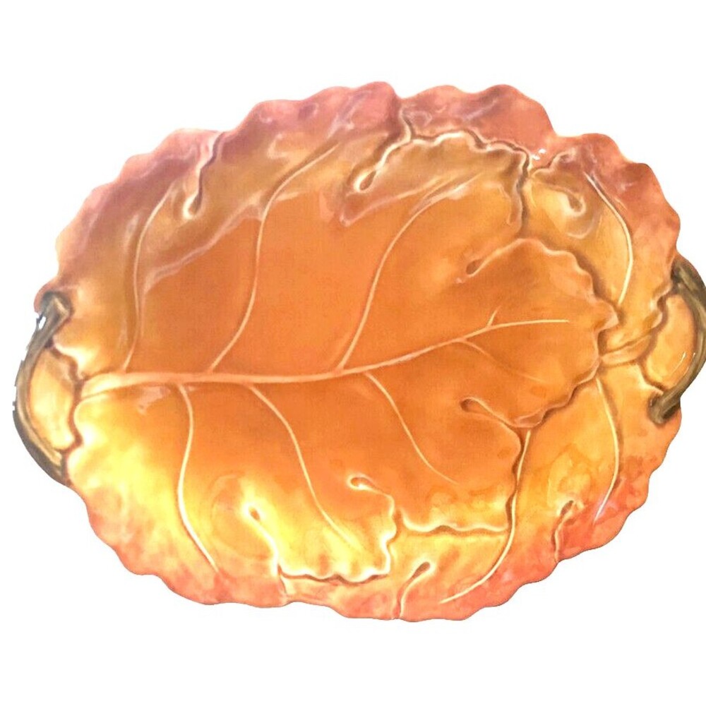 Thanksgiving Cabbage Leaf Serving Tray Platter Dish Large Melamine Orange 14x11"